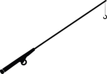 Fishing rod silhouette, Black fishing rod silhouette. vector illustration