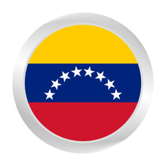 The Venezuela flag.  Silver frame. Circle flag icon logo. Round glossy. Flag icon. Standard color. Digital illustration. 