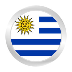 Obraz premium The Uruguay flag. Silver frame. Circle flag icon logo. Round glossy. Flag icon. Standard color. Digital illustration. 