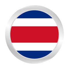 The Costa Rica flag.  Silver frame. Circle flag icon logo. Round glossy. Flag icon. Standard color. Digital illustration. 