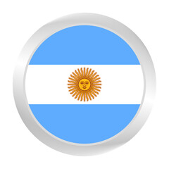 Obraz premium The Argentina flag. Silver frame. Circle flag icon logo. Round glossy. Flag icon. Standard color. Digital illustration. 