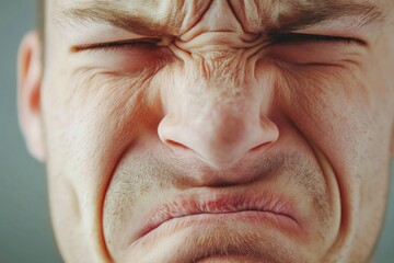 man smelling stinky thing