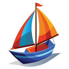 Illustration of a sailboat with colorful sails on white
