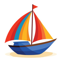 Illustration of a sailboat with colorful sails on white