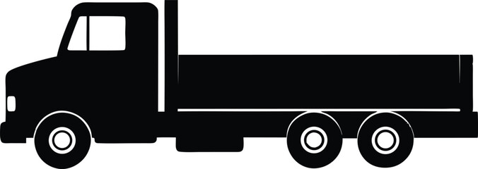 Flatbed truck cargo silhouette, Silhouette of a stake body truck. vector illustration