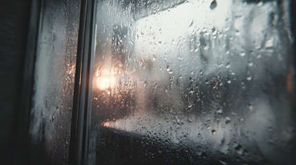 Rainy Day View Through a Misted Windowpane
