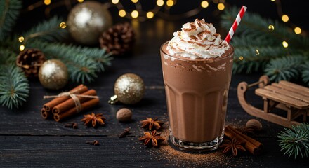 温かいココアホイップクリームたっぷりクリスマス気分
