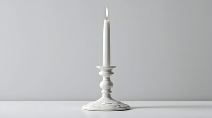 Elegant White Ceramic Candle Holder with Lit Candle