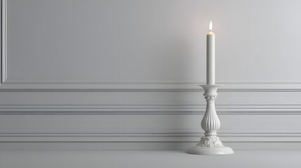 Serene White Candle on Elegant Candelabra Minimalist Home Decor