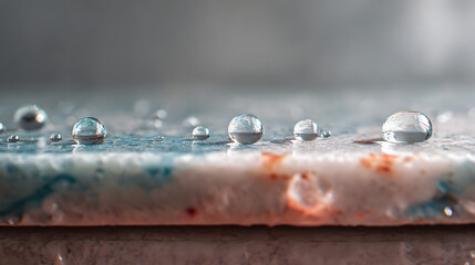 Macro Photography of Water Droplets on a Textured Surface