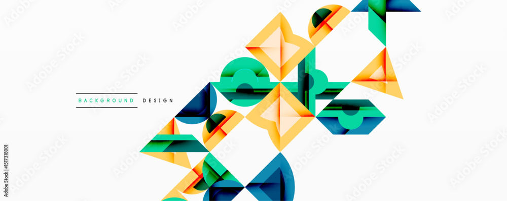 Aufkleber Abstract geometric shapes overlap, creating dynamic colorful composition. Modern design elements suggest innovation, energy, visual appeal.