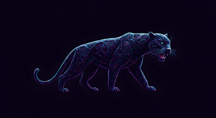 Panther digital art neon glowing feline creature