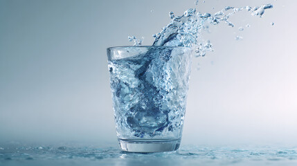 Refreshing Splash Icy Water in a Glass