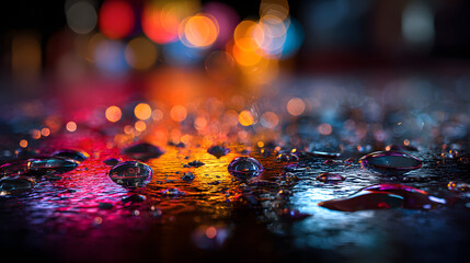 Vibrant City Night Rain Drops Reflecting Neon Lights