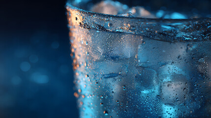 Close-up of Ice Cubes in a Glass with Condensation