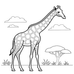 giraffe vector illustration coloring page line art