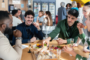 colleagues enjoying a casual lunch break together