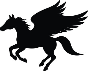 Flying pegasus silhouette vector illustration, Horse vector silhouette flying pegasus icon unicorn silhouette