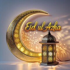 Eid ul Azha Festive Greeting Card Template Crescent Moon & Lantern Design