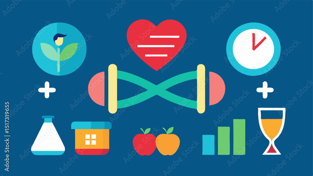 Poster health formula an illustrated formula with symbols representing dna sequencing exercise diet and str