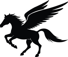 Flying pegasus silhouette vector illustration, Horse vector silhouette flying pegasus icon unicorn silhouette