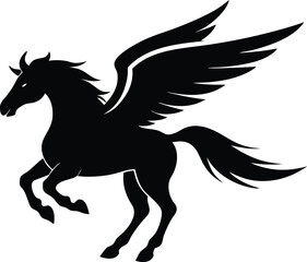 Flying pegasus silhouette vector illustration, Horse vector silhouette flying pegasus icon unicorn silhouette
