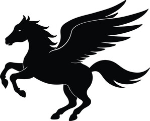 Flying pegasus silhouette vector illustration, Horse vector silhouette flying pegasus icon unicorn silhouette