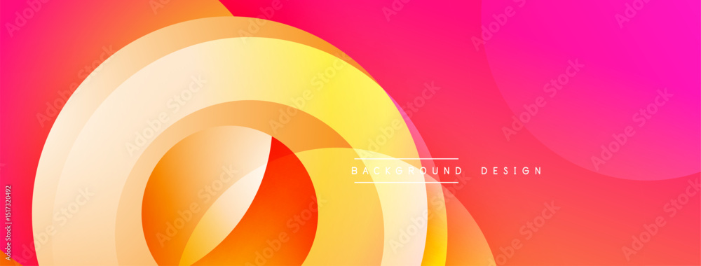 Poster Abstract flowing shapes, vibrant gradients. Yellows, oranges, pinks blend seamlessly creating dynamic visual effect. Modern design element.