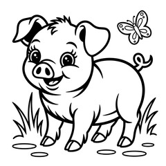 Pig illustration vector style colouring page 