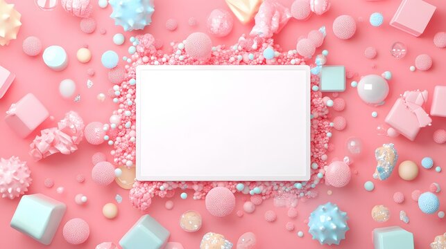 Blank white space surrounded by pastel colored shapes.