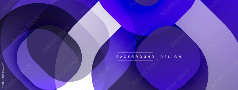 Aufkleber Abstract purple design features overlapping circles, rectangles. Modern aesthetic, smooth gradients create dynamic visual impact. Background text present.