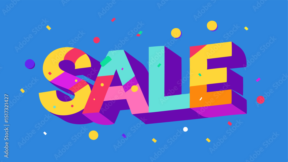 Poster colorful confetti the word sale made from overlapping colorful confetti pieces each reflecting light