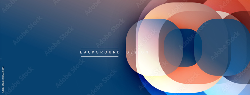 Poster abstract design features overlapping circles, gradient blues, oranges. modern aesthetic suitable for