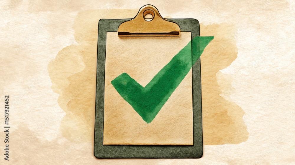 Poster successful project management. clipboard with a green checkmark, symbolizing approval or completion 