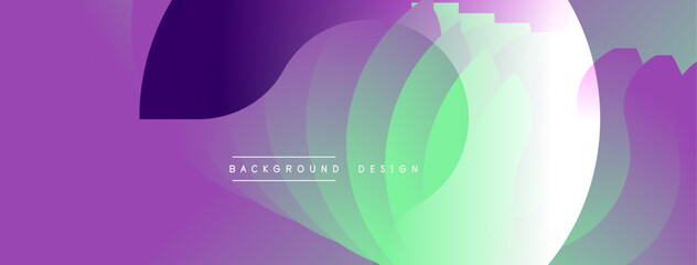 Abstract vibrant layers create flowing visual. Purple, green hues dominate composition. Modern design element for backgrounds.