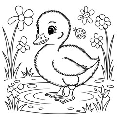 duck and ducklings coloring page line art