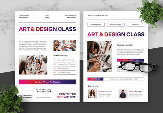 Pink And Blue Art Class Flyer
