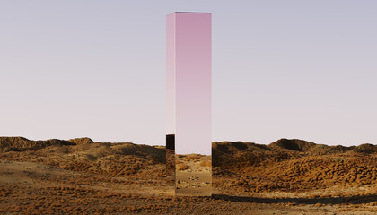 Mysterious Mirror Monolith in a Desert Landscape