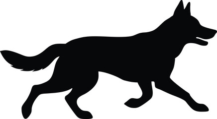 Running german shepherd silhouette, Vector flat hand drawn running shepherd dog silhouette isolated design