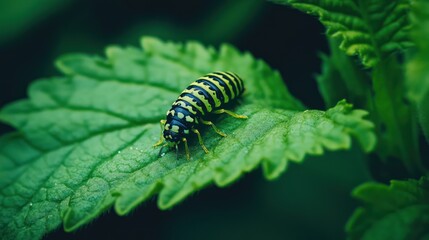 Colorful caterpillar on a nettle leaf