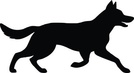 Running german shepherd silhouette, Vector flat hand drawn running shepherd dog silhouette isolated design