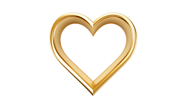 Isolated golden heart shape on a transparent background 