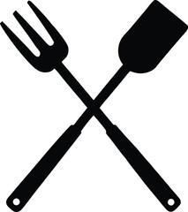 Grill fork and spatula tool silhouette vector, Spatula and fork sign silhouette. vector illustration