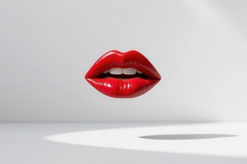 Obraz premium Seduction expressive concept. Luscious red lips against a minimalist background.