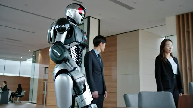 Advanced Robot in Modern Office Setting Future of Work