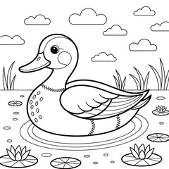 duck and ducklings coloring page line art