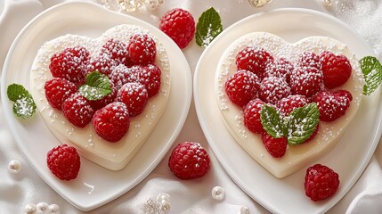Celebrating love with heart shaped raspberry desserts a delightful Valentine s treat with fresh mint on a delicate white