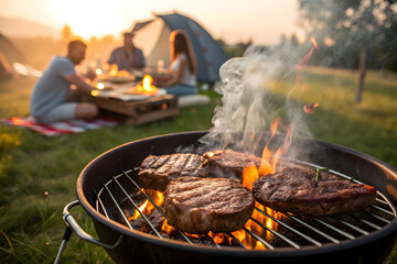Labor Day celebration picnic outside barbecue in flame