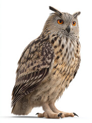 Naklejka premium Full body image of owl isolated on white. Ideal for commercial pet campaigns, branding, or editorial content
