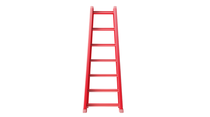 Isolated red ladder with six steps on a transparent background